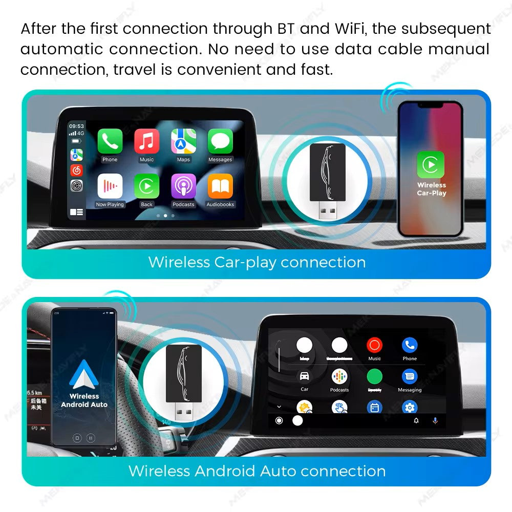 Wireless adapter for Android Auto and Apple CarPlay