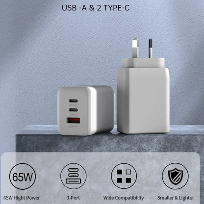 USB Power Supply 65W with 2x Type C and 1x Type A outlets